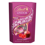 Csokoládé LINDT Lindor Raspberry&cream tejcsokoládé golyók díszdobozban 200 g