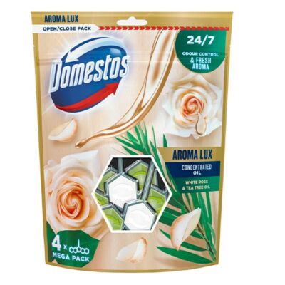 Toalett öblítő DOMESTOS Aroma Lux White Rosebuds & Tea Tree Oil 4x55g