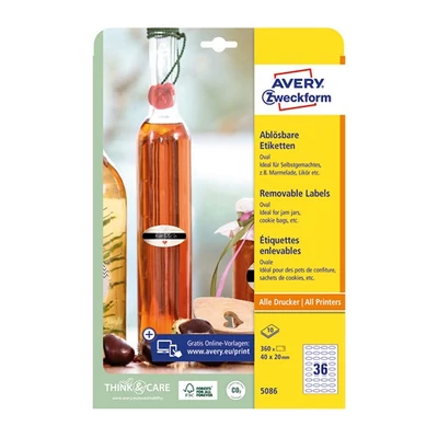 Etikett AVERY L5086  40x20mm ovális visszaszedhető 10 íves