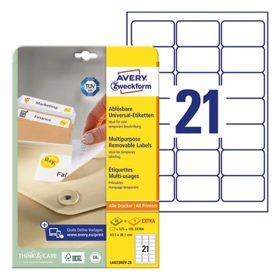 Etikett AVERY L6023REV-25 63,5X38,1 univerzális visszaszedhető 25+5 ív/doboz