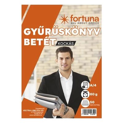 Gyűrűskönyv betét FORTUNA A/4 50 lapos 4 lyukú kockás
