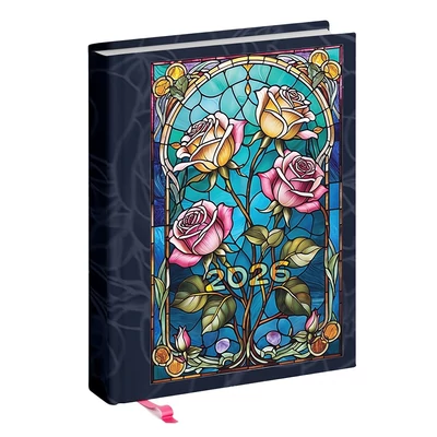 Határidőnapló REALSYSTEM Librobello "Hölgyeknek" B/6 napi fehér lapos 3D lakk Ólomüveg 2026.