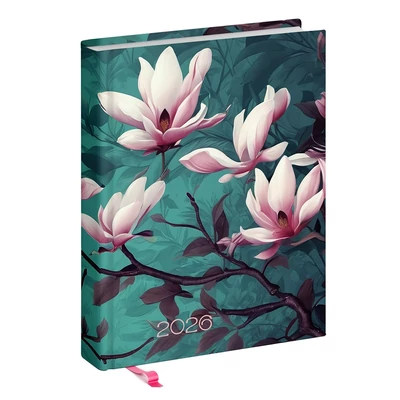 Határidőnapló REALSYSTEM Librobello "Hölgyeknek" B/6 napi fehér lapos 3D lakk+ élfestés Magnólia 2026.