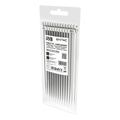 Kábelkötegelő-gyorskötöző ENTAC 100mm x 2,5mm fehér 50 darabos