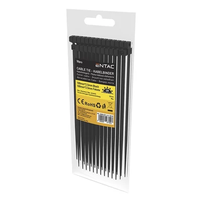 Kábelkötegelő-gyorskötöző ENTAC 100mm x 2,5mm fekete 50 darabos