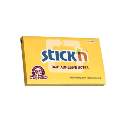 Öntapadós jegyzettömb STICK`N 76x127mm 360°-ban tapadó narancs 100 lap