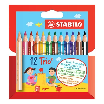 Színes ceruza STABILO Trio thick háromszögletű rövid 12 darabos