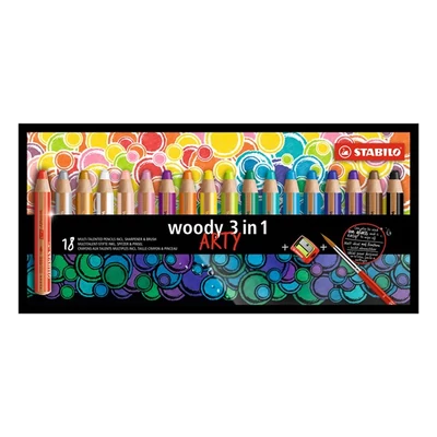 Színes ceruza STABILO Woody 3in1 hengeres vastag 18 darabos+hegyező+ecset
