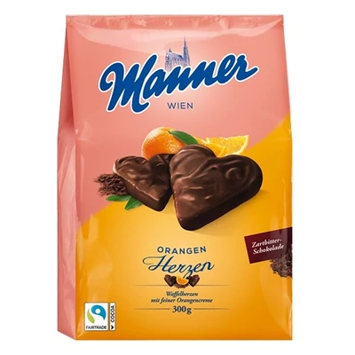 Töltött ostya MANNER szív narancsos 300 g